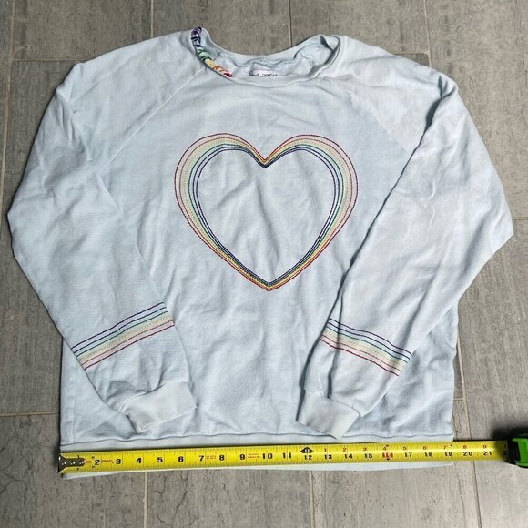 Lauren Moshi Embroidered Heart Crew Neck Sweatshirt Light Blue Size Medium - Picture 4 of 8
